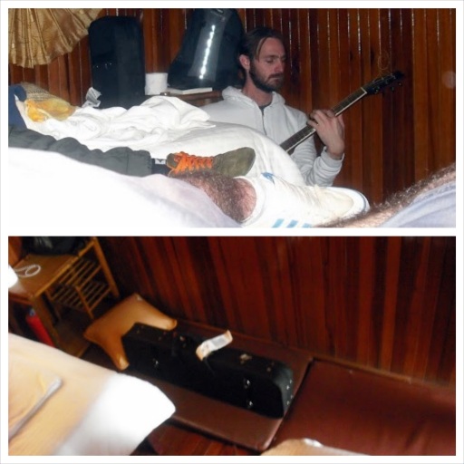 TOP: Andrew Price plays us a melody BOTTOM: Andrew Price's bed for the evening